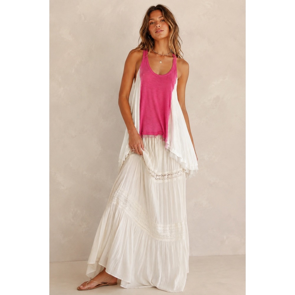 Margaret OLeary Knits Womens Boho Linen Blend Tank Top Pink White Small Summer